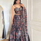 Black Paisley Organza Corset Lehenga