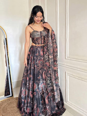Black Paisley Organza Corset Lehenga