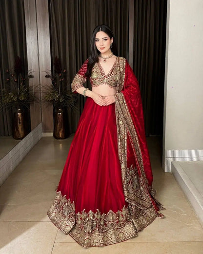 Crimson Sequin Bridal Lehenga