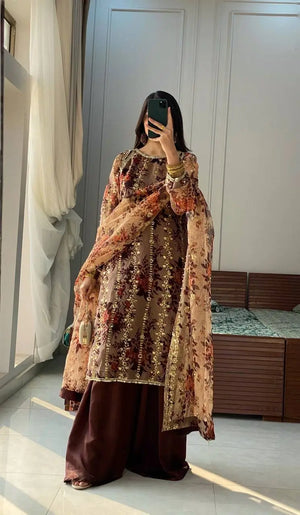 Embroidered Faux Georgette Digital Print Suit Set with Dupatta