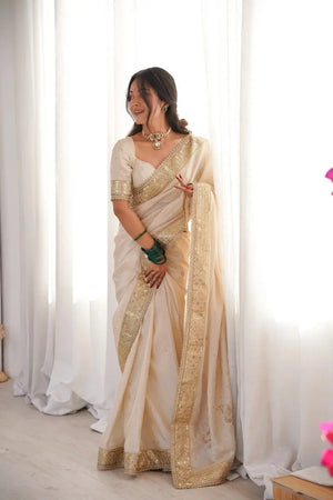 Ivory Handwork Silk Saree