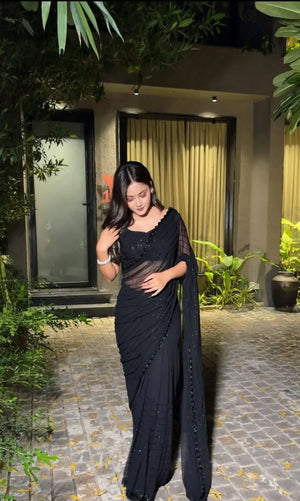 Black Elegance Handwork Party Wear Saree