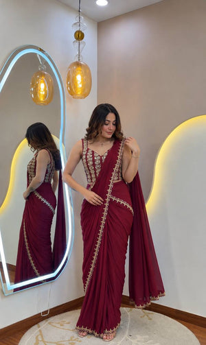 Foil Embroidered Drape Saree Set