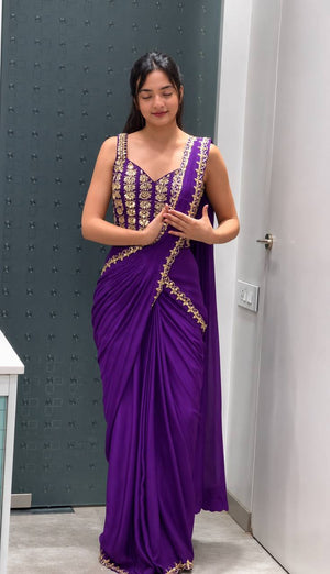 Foil Embroidered Drape Saree Set