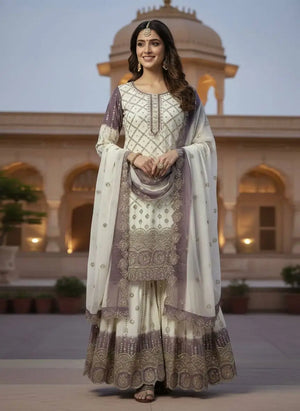 Embroidered Kurti Palazzo Set with Dupatta