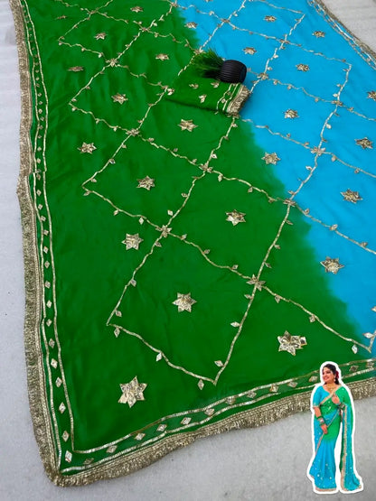 Pure Chiffon Saree with Gota Patti work and dual color for Festive Celebrations available in 4 colors
