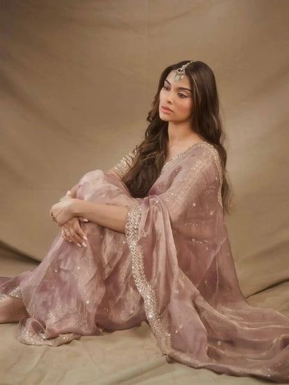 Mauve Tissue Crush Saree/ Pastel Tissue Silk Saree