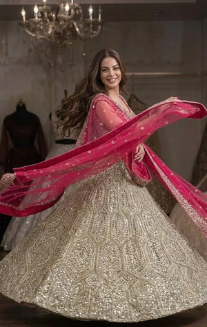 Sage Pink Mirror Work Lehenga