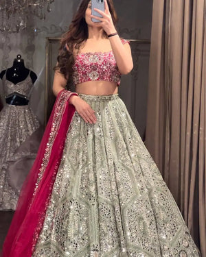 Sage Pink Mirror Work Lehenga