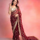 Wine Maroon & Ivory Peach Space Satin Bits Sequin Work Saree with Contrast Running Blouse
