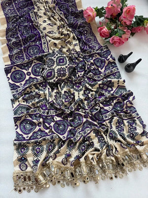 Ajrakh Print Mirror Work Saree
