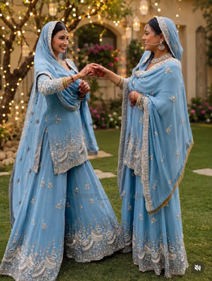 Powder Blue Beads Embroidered Suit