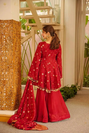 Crimson Zari Peplum Suit