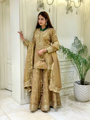 Antique Gold Sequin Sharara Set