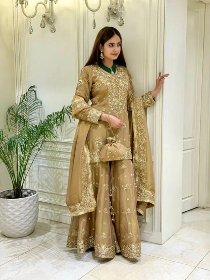 Antique Gold Sequin Sharara Set