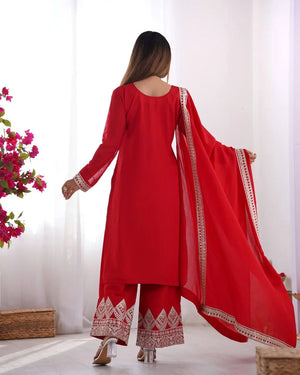 Pure Vichitra Silk Embroidered Suit Set with Dori Work Dupatta