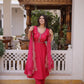 Rani Pink & Royal Purple Mul Chanderi Kali Kurti Set with Sequins Zari Embroidered Dupatta