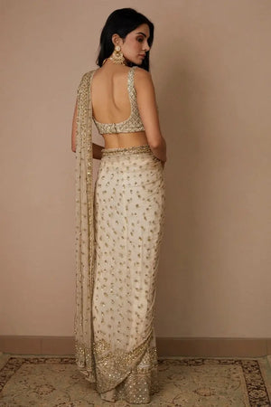 Champagne Gold Butterfly Net Saree with Sequins Dori Embroidery & Mono Benglory Blouse