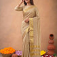 Beige Zari Tissue Linen Saree