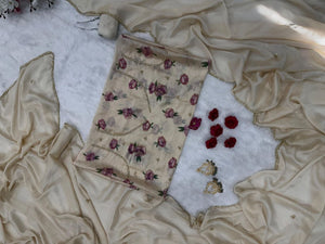 Cream Rangoli Silk Saree with Pearl Work
