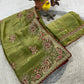 Royal Hans Swan Motif Fandy Satin Silk Saree with Zari Thread, Multi-Color Embroidery & Siroshki Diamond Work