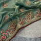 Royal Hans Swan Motif Fandy Satin Silk Saree with Zari Thread, Multi-Color Embroidery & Siroshki Diamond Work