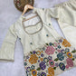 Ivory Cream Tissue Shimmer Silk Co-Ord Set with Real Mirror Work & Multicolor Floral Embroidery
