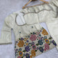 Ivory Cream Tissue Shimmer Silk Co-Ord Set with Real Mirror Work & Multicolor Floral Embroidery