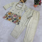 Ivory Cream Tissue Shimmer Silk Co-Ord Set with Real Mirror Work & Multicolor Floral Embroidery