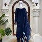 Navy Floral Threadwork Kaftan