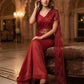 Red Beaded Lace Ready To Wear Saree