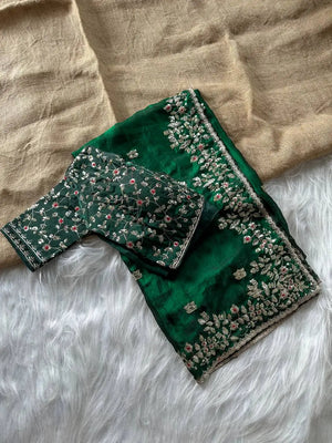 Manyata Pure Fandy Satin Silk Saree with Sequins Embroidery & Fully Stitched Work Blouse