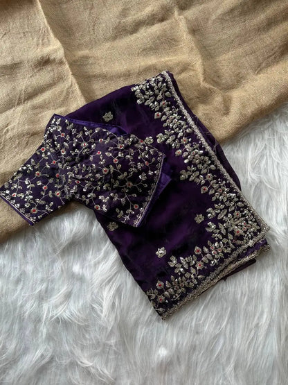Manyata Pure Fandy Satin Silk Saree with Sequins Embroidery & Fully Stitched Work Blouse