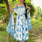 Blue Cambric Cotton Sleeveless Anarkali Set with Dupatta