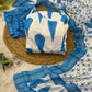 Blue Cambric Cotton Sleeveless Anarkali Set with Dupatta