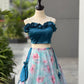 Aqua Floral Lehenga with Satin Blouse