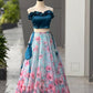 Aqua Floral Lehenga with Satin Blouse