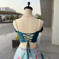 Aqua Floral Lehenga with Satin Blouse
