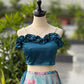 Aqua Floral Lehenga with Satin Blouse
