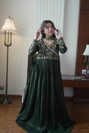 Emerald Beaded Wrap Gown