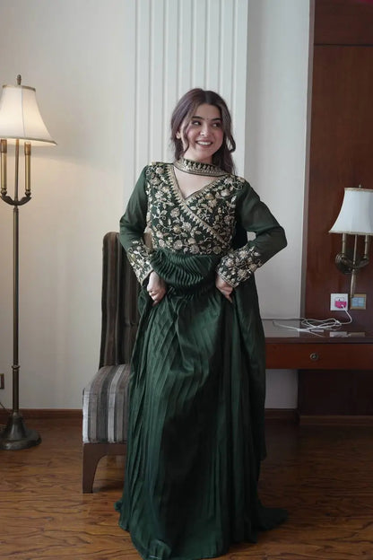 Emerald Beaded Wrap Gown