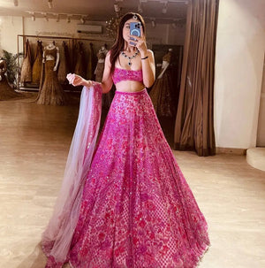 Pink Floral Sequin Lehenga Set