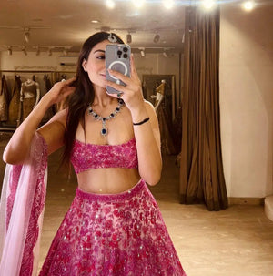 Pink Floral Sequin Lehenga Set