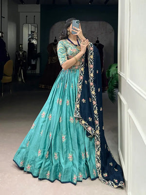 Slab Silk Embroidered Lehenga Set with Chiffon Dupatta