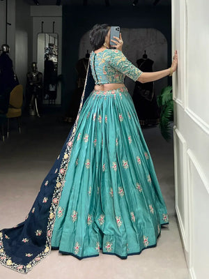 Slab Silk Embroidered Lehenga Set with Chiffon Dupatta