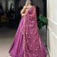 Silk Crepe Embroidered Lehenga Set with Organza Dupatta