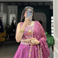 Silk Crepe Embroidered Lehenga Set with Organza Dupatta