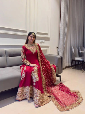 Embroidered Faux Georgette Anarkali Set with Dupatta