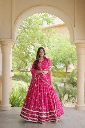 Bandhej Zari Gota Lehenga