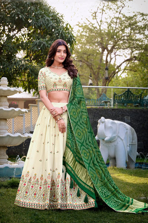 Khadi Cotton Embroidered Lehenga Set with Gaji Silk Dupatta